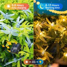 1pc Solar Powered Dragonfly String Lights, 8 LED Lighting Modes Outdoor Waterproof Fairy Lights For Garden, Yard, Balcony, Tree, Patio, Porch, Pathway, Fence; Decorative Hanging Solar Lights For Backyard