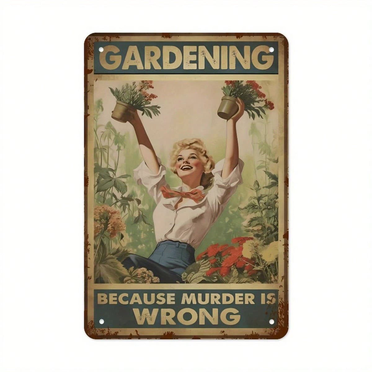 1pc 2D Flat Metal Sign "Because Is Wrong", Wall Art Decor, Suitable For Yard, Garden, Porch, Room, Humorous Art Wall Decor For Plant Lovers, Easy To Hang - Random Hole Style - Multicolor - View 1