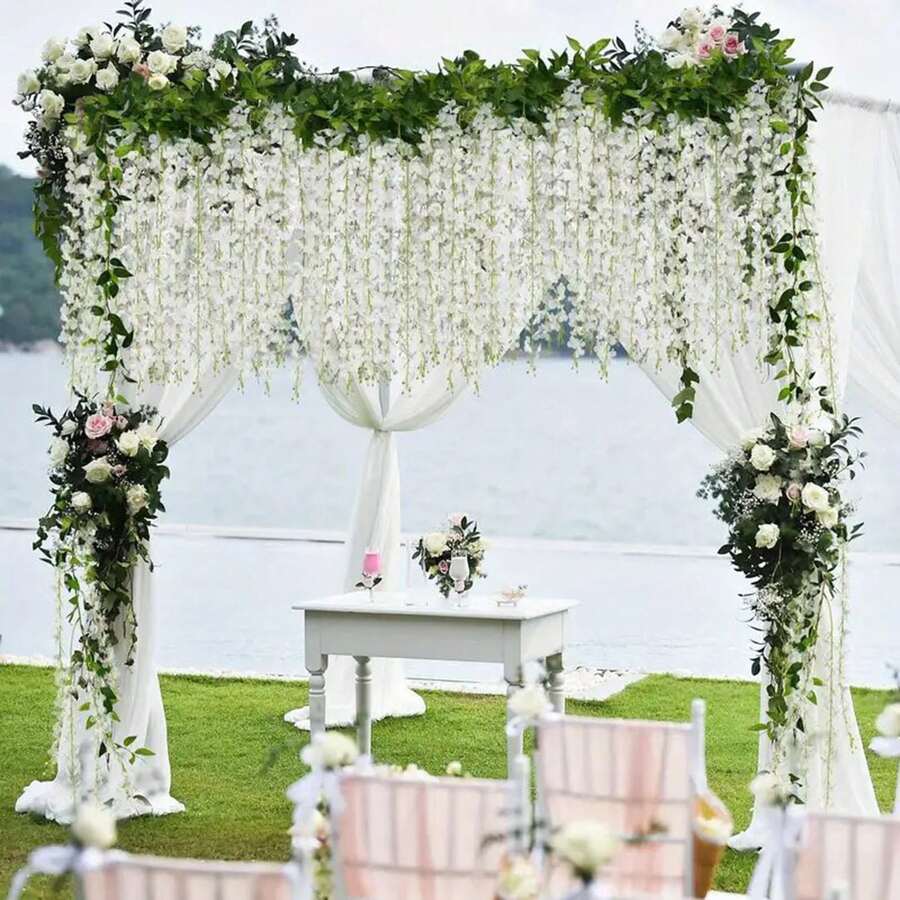12 Stücke/6 Stücke künstliche Glyzinie Rebe Seidenblume hängende Girlande Hochzeit Party Heim-Dekoration, grüne Wand Decke Blumen-Dekoration, perfekt als hängende Deko für Hochzeiten, geeignet für Partydeko, Geburtstage, Garten-Deko, Außenpflanzen, Gartendekoration
