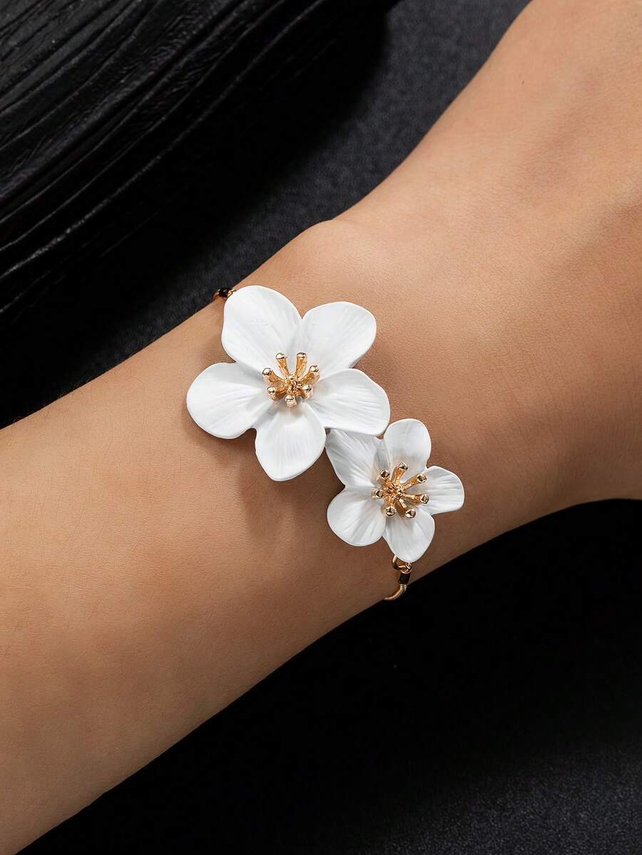 1pc Fashion Zinc Alloy 3D Flower Pendant Bracelet, Suitable For Daily Wear - Multicolor - View 1