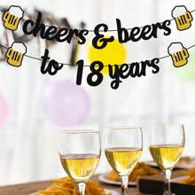 1 set Brindis por 18/20/30/40/50/60/70/80 años Banner con brillo negro para suministros y decoraciones de fiesta de cumpleaños o aniversario