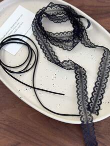 1 件复古哥特式系带项链，适合女孩，双层蝴蝶结颈链锁骨链，适合女士情人节 - 蕾絲 - 查看 10