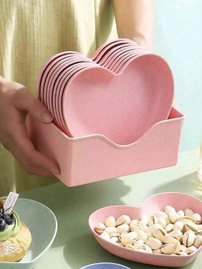 Juego de 1/5/10 platos, apropiado para el Día de San Valentín, plato con forma de corazón, plato para aperitivos, plato para frutas, plato para postres, plato para pasteles, plato para el desayuno, artículos de cocina, accesorios de vajilla