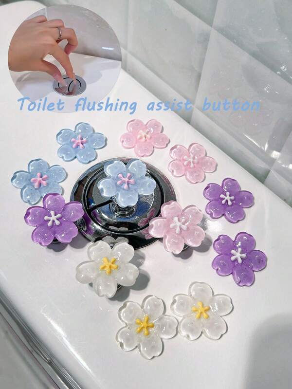 2 Pc Pear Blossom With A Clear Color And A Beautiful, Shiny Flower Shape, An Auxiliary Button For Flushing The Toilet Tank, A Standing Decoration For Nail Art Enthusiasts To Protect Their Nails, A Desktop, And A Car Interior