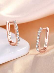 1 Pair 925 Sterling Silver Crystal Cubic Zirconia Hoop Earrings For Women, Wedding, Birthday Gift, Daily Wear, Comes With Exquisite Gift Box