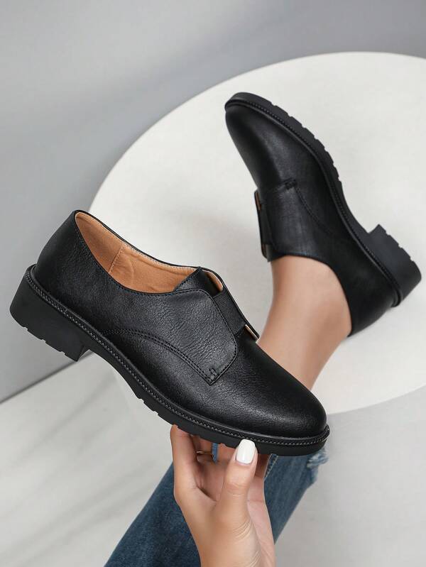 1 Pair Plain Color Retro Preppy School Style Patchwork Flat Shoes, Office/Outdoor, All Season