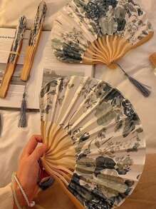 1/2Pcs Chinese Classical Folding Fans - Handheld Mother-Of-Pearl Shell Fans For Women, Traditional Cooling Accessories For Summer/Hotels/Wedding Decor, Vintage Cultural Gift Pearl Of The East Screened Chinese Landscape Art