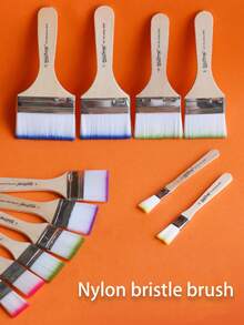 1pc/3pcs Nylon Wide Brush, Wooden Handle, Acrylic Canvas, Oil Painting Brush, Watercolor Brush, Art Stationery, Large Nylon Bristle Brush, Painting Brush, Painting Bristle Brush, Large Row Brush, School Art Painting, Doodle And Coloring Brush, Watercolor And Acrylic Oil Painting Nylon Row Brush, Painting Auxiliary Tools, Wall Painting Tools - Multicolor - View 2