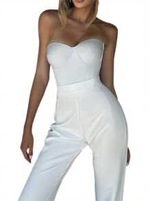 Women's Corset Tube Tops, Strapless Solid Color Boned Bustier Stretchy Bandeau Crop Tops