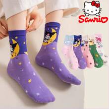 Sanrio 1Pair Sanrio Cute Cartoon Mid-Calf Socks For Women's- Soft, Comfortable Blend For All Seasons