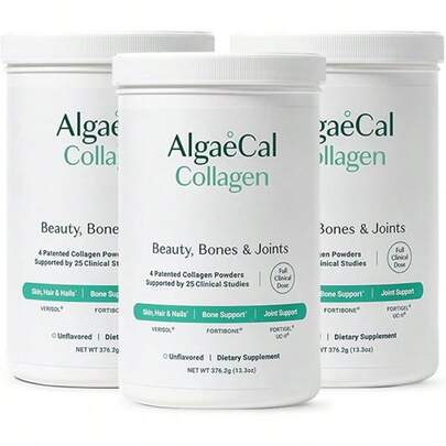 ALGAECAL Collagen: 4 Clinically-Supported Peptides VERISOL ® , FORTIGEL ® , UC-II ® , FORTIBONE ® , Anti-Aging Hydrolyzed Collagen Powder, 30 Servings, Made In USA