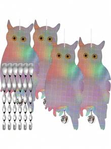 Anti-Bird Repellent Reflective Owl, Plastic Hanging Reflective Scare - Decorative Wind Turbine For Home And Garden, Owl Repellent - Plastic Hanging Reflective Repellent - Decorative Fan For House And Garden,Prevent Fruit Theft,Autumn Fall