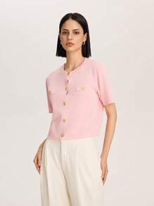 Short Sleeve Minimalist Fashion Knitted Cardigan