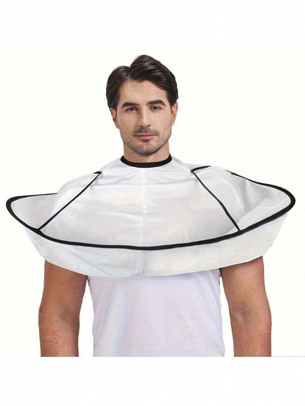 1pc Foldable Hair Cutting Cape - Adjustable, Breathable And Anti-Static, Suitable For Salon And Home Use, White With Black Trim, Ideal For Haircuts, Dyeing And Trimming Beards