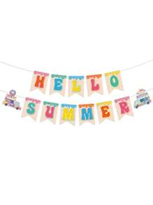 Pancarta "Bienvenido Verano" Decoraciones de fiesta de verano Decoración de fiesta en la playa con motivo de helado y rosquilla Pancartas para fiesta de verano hawaiana de feliz verano Suministros de fiesta