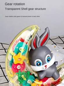 1 件齿轮月亮兔子/电动透明旋转齿轮玩具，行走和旋转带灯光，幼儿益智玩具，音乐和灯光，爬行和互动玩具，万圣节/感恩节/圣诞节派对玩具礼物，适合男孩、女孩和婴儿 - 齒輪月亮兔會行走發光齒輪會轉動 - 查看 5