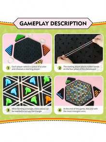 便携式三角象棋游戏 - 耐用的 ABS 棋盘，配有彩色橡皮筋，互动家庭和旅行策略游戏，圣诞节、新年和生日的理想礼物，棋盘套装 - 彩色 - 查看 10