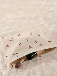 1 pièce Sac de rangement à fermeture éclair en velours côtelé imprimé de cerises | Sac de maquillage et de toilette multifonction léger avec doublure - Organisateur cosmétique élégant pour les voyages, l'utilisation quotidienne et le rangement des articles de toilette (design à motif mignon et construction durable)