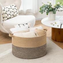 1pc Nordic Woven Storage Basket, Thick Foldable Laundry Organizer, Large Toy Basket For Home Bedroom Living Room, Durable Handmade Wicker Basket, Boho Decor Container For Clothes Blanket Organization - Multicolor - View 3
