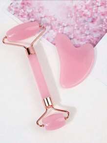 1pc Facial Beauty Massage Tool Set, With Roller Massager And Scraping Plate, For Body And Back, Pink/White Optional Home Bathroom Decor