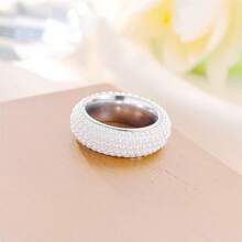 1 Stück Mode 5-Reihen geschwungener Perlen Keramik Edelstahl Ring, vielseitig für Paar im Alltag & Festivalmode, Geschenkring