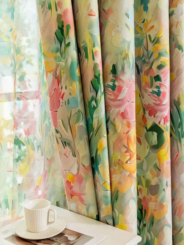 1pc Single-Sided Printed Blackout Curtain With Black Coating, Variety Of Floral Patterns, Pole Pocket Design For Easy Installation, Suitable For Living Room, Balcony, Bedroom, Office, Photography Studio, Lightweight But Effective Blackout