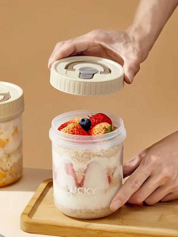 1pc Minimalist Overnight Oats Cup, New Office Breakfast Yogurt Cup With Lid, Portable Milk Cup Salad Cup