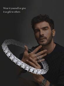 1 pieza Brazalete de Moissanita de imitación lujoso y simple, brazalete de tenis de circonita unisex estilo hip-hop, joyas de moda para uso diario, elegante para fiestas, opción de regalo perfecta