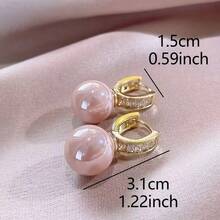 1pair Fashionable Pink Bead Rhinestone Decor Hoop Earrings For Women For Party - Màu Hồng baby - Xem 2