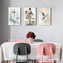 Ensemble de 3 peintures murales sur canevas moderne et simple encadrées, art biblique. Affiche de Jésus marchant sur l'eau, croix chrétienne. Convient pour le salon, la salle de bain, la chambre, l'hôtel, le B&B, l'appartement, la villa, la galerie, la salle de classe, le couloir, le studio, la chambre d'enfant, le bureau, la salle de prière. Prêt à accrocher pour la décoration de la maison.