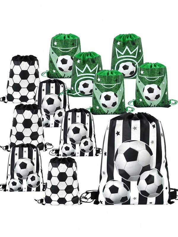 5 piezas Bolsas con cordón tipo saco para regalos de fiesta de fútbol, balón de fútbol, decoración y suministros para fiesta de cumpleaños con tema deportivo