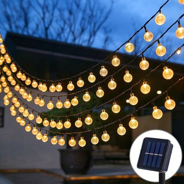 1 Pc Crystal Ball Shaped Led String Lights,20/30/50/100/200 LED , Outdoor Waterproof String Lights, LED Garden Yard Garland Lights Garden Solar Garden Decoration, Waterproof Solar Patio Lights, Solar Fairy Lights For Garden Yard Porch Wedding Party Decor