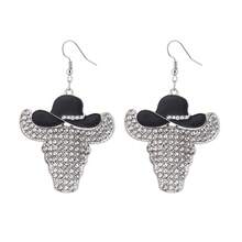 1 Pair Cowboy Style Earrings, Multi-Color Rhinestone Studded Bull Head Design Earrings - Cowboy Bull Head Earrings - View 8