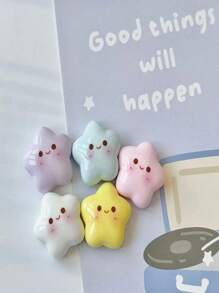 5pcs Cute Star-Shaped Magnetic Fridge Magnets- Pastel Colors With Smiling Faces, Plastic, Ideal For Home