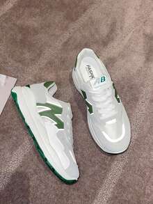 Tênis de Plataforma Femininos | Retalhos de Couro e Malha Respirável | Decoração Geométrica e Colorblock Minimalista | Bico Redondo de Cano Baixo com Aba de Puxar | Sola Grossa Serrilhada Anti-Derrapante Gradiente | Tênis Casuais para Deslocamentos | Visual do Dia a Dia para Mulheres Jovens (Branco+Azul/Branco+Rosa/Branco+Verde)