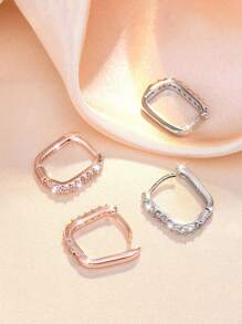 1 Pair 925 Sterling Silver Crystal Cubic Zirconia Hoop Earrings For Women, Wedding, Birthday Gift, Daily Wear, Comes With Exquisite Gift Box