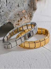 1PC Gold Plated 18k Stainless Steel Elastic Bracelet, Can Be Freely Matched With Patchwork Men's Bracelet. Suitable For Daily Wear