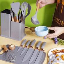 Kit 19 Peças Jogo de Utensílios de Cozinhaa em Silicone Completo Antiaderente e Resistente