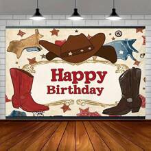 Birthday Backdrop Design With Denim Elements Surrounding "Happy Birthday" Text, Suitable For Indoor And Outdoor Celebration Activities Decor, Party Decoration, Photography Background, Selfie Wall