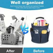 1 个带手柄的可折叠储物篮，容量 17 升，多口袋清洁盒，可清洗和折叠的清洁盒，用于清洁用品、毛巾，非常适合园艺、野餐、海滩、农贸市场、家庭和浴室存储