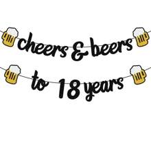 1 set Brindis por 18/20/30/40/50/60/70/80 años Banner con brillo negro para suministros y decoraciones de fiesta de cumpleaños o aniversario
