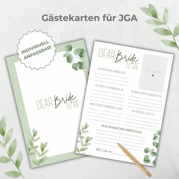 20pcs/Pack Guest Cards, JGA, JGA Fill-In Cards, JGA Games, Bachelorette Party, Plant & Boho Design, Green, Eucalyptus