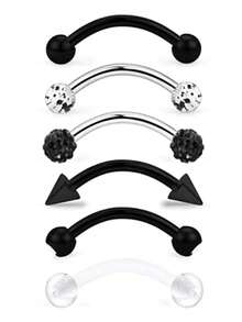 6Pcs/Lot Stainless Steel Crystal Eyebrow Piercing Set 16G CZ Curved Barbell Helix Daith Piercing Lot Lip Rings Snake Eyes Bulk