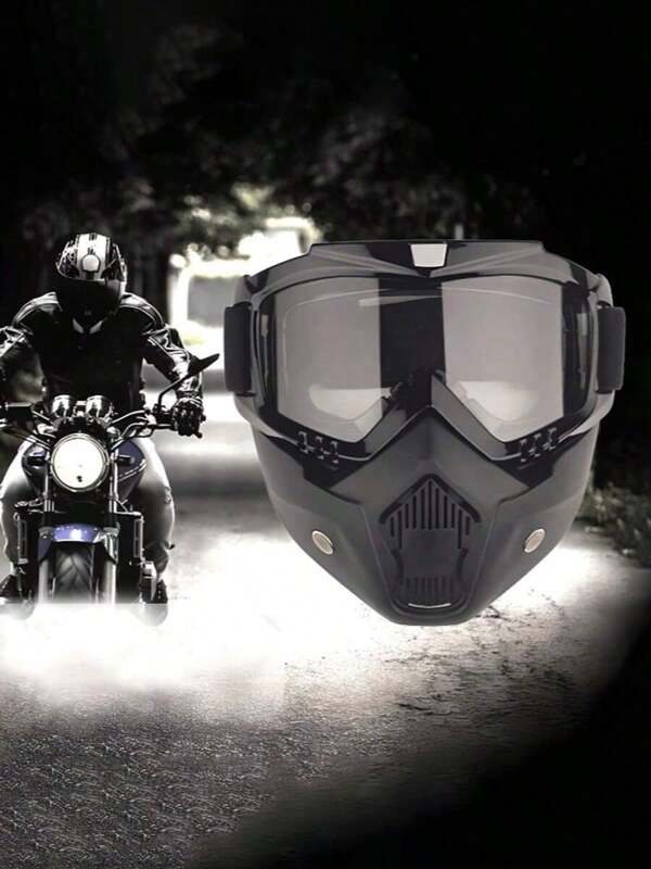 Lunettes de protection moto avec masque facial amovible, lunettes anti-buée amovibles et chaudes, filtre buccal ajustable antidérapant. Style vintage pour le combat et le motocross