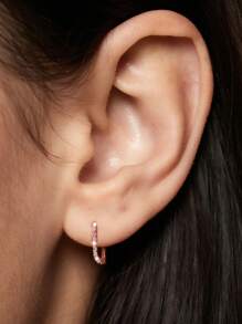 1 Pair 925 Sterling Silver Crystal Cubic Zirconia Hoop Earrings For Women, Wedding, Birthday Gift, Daily Wear, Comes With Exquisite Gift Box