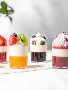 50个斜角甜点杯，3盎司迷你透明甜点杯，适用于水果布丁、冰淇淋、糕点、糖果、派对、婚礼、情人节方形开胃菜杯、生日宴会派对婚礼 - 彩色 - 查看 7