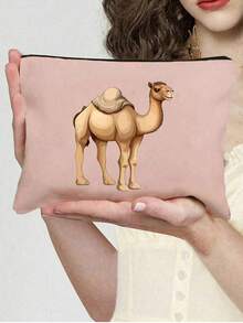 1pc Camel Themed Printed Zipper Makeup Bag, Large Capacity Cosmetic Bag, Skincare Products Storage Pouch, Travel Makeup Bag, Solid Color Zipper Pouch, Suitable For Wedding, Vacation, Makeup, Skincare Storage, Gift Giving, Travel Essential, Back To School, Student Stationery Bag, Travel Bag, Women Travel Cosmetic Bag - Multicolor - View 15
