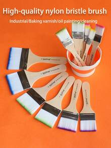 1pc/3pcs Nylon Wide Brush, Wooden Handle, Acrylic Canvas, Oil Painting Brush, Watercolor Brush, Art Stationery, Large Nylon Bristle Brush, Painting Brush, Painting Bristle Brush, Large Row Brush, School Art Painting, Doodle And Coloring Brush, Watercolor And Acrylic Oil Painting Nylon Row Brush, Painting Auxiliary Tools, Wall Painting Tools - Multicolor - View 1
