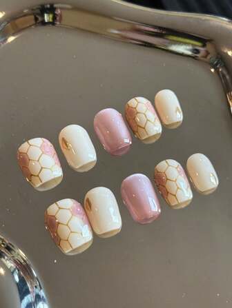 10pcs/Pack Handmade Snake Skin Textured Sexy Short Removable False Nails, Suitable For Wedding, Dating, Parties, Festivals
