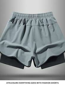 1pc Camouflage Gym Running Shorts For Men With Dual Layers, Pockets, And Quick-Dry Technology - Dark Grey - View 3